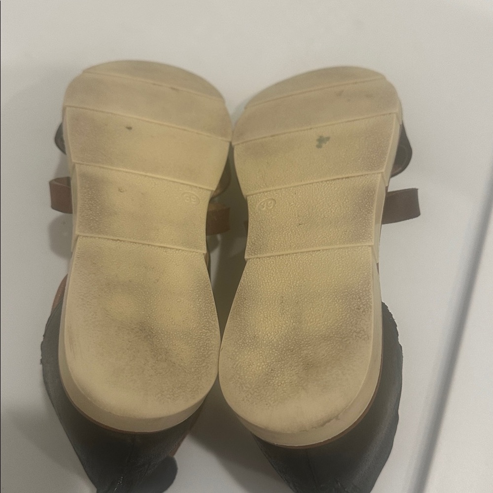 Miz Mooz Two-Tone Black and Tan Strappy Leather Sandals - Picture 3 of 10